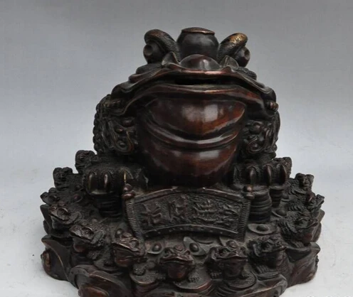 

xd 001827 14" china bronze wealth money coin ingot Golden Toad bufo frog lucky rich statue