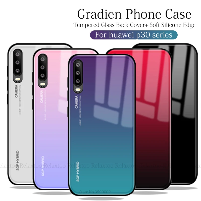 

Tempered Glass Back Cover Shell For Huawei P30 pro Gradien Phone Case On For Huawei P30 lite P 30 P30lite P30pro Soft Edge Coque