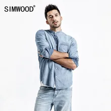 Мужская повседневная джинсовая рубашка SIMWOOD, модная брендовая рубашка из хлопка с длинными рукавами, новая модель 190070