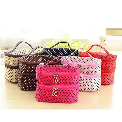 

Women Multifunction Double desk Polka Dot Cosmetic Bag Makeup Case Pouch Toiletry Zip Organizer Travel