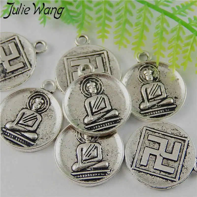 Julie Wang 15 шт. круглые подвески Будды Свастика из сплава Винтажные Ювелирные