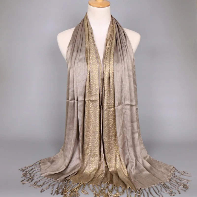 MSAISS Осенняя шелковая Дамская Бандана шаль мусульманская женская золотая линия шарф