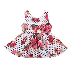 Платья для маленьких девочек платье без рукавов с цветочным принтом Милая Повседневная хлопковая одежда в горошек для девочек