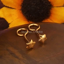 Настоящее 999 24K желтое золото серьги/женские маленькие пять звезд серьги-гвоздики