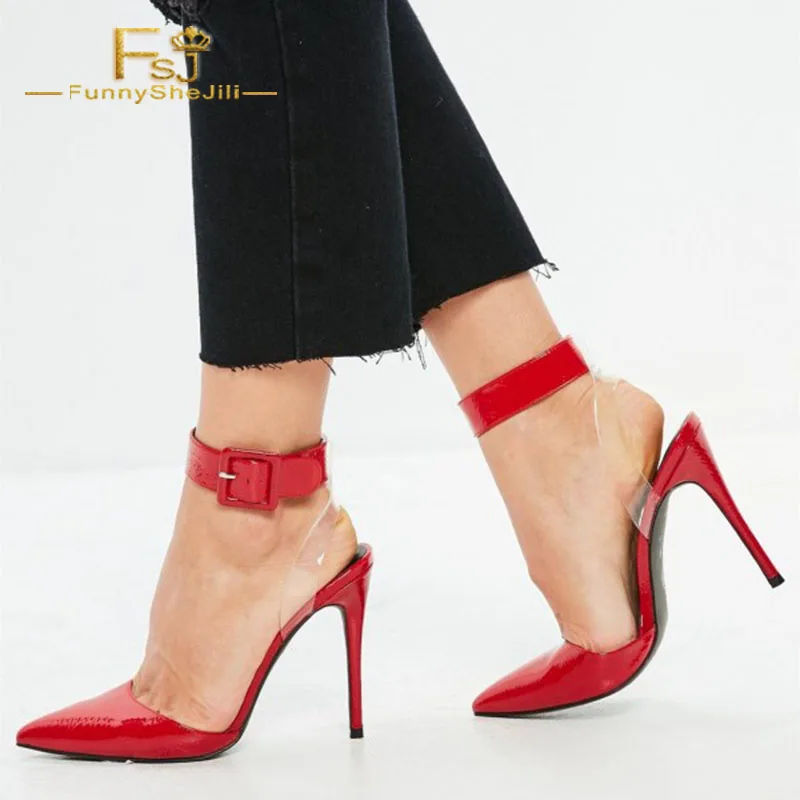 FSJ Women Shoes Ladies Pumps 2108 Spring Autumn Red Clear Heels Ankle