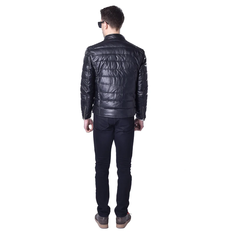 Фабричная мужская кожаная куртка на утином пуху пальто из натуральной овчинной