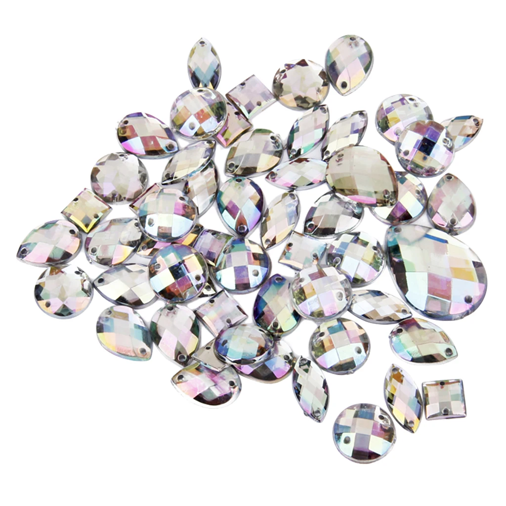Mixed Clear Flat Back Tear Drop Sew On Acrylic Rhinestones Buttons, 50 Pack