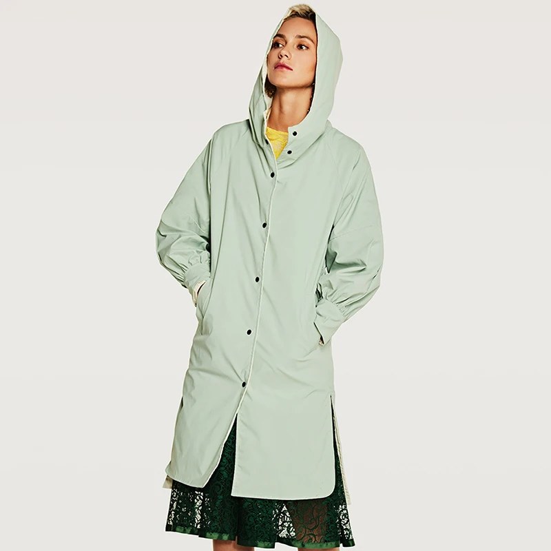 Automne Noir Mode Tranchée De rose Vert Femmes Capuchon Manches Avec Tranchées Imperméable 2017 À Long Casual Femme Manteau Capuche menthe Longues Nouveau 4wxqHESd4