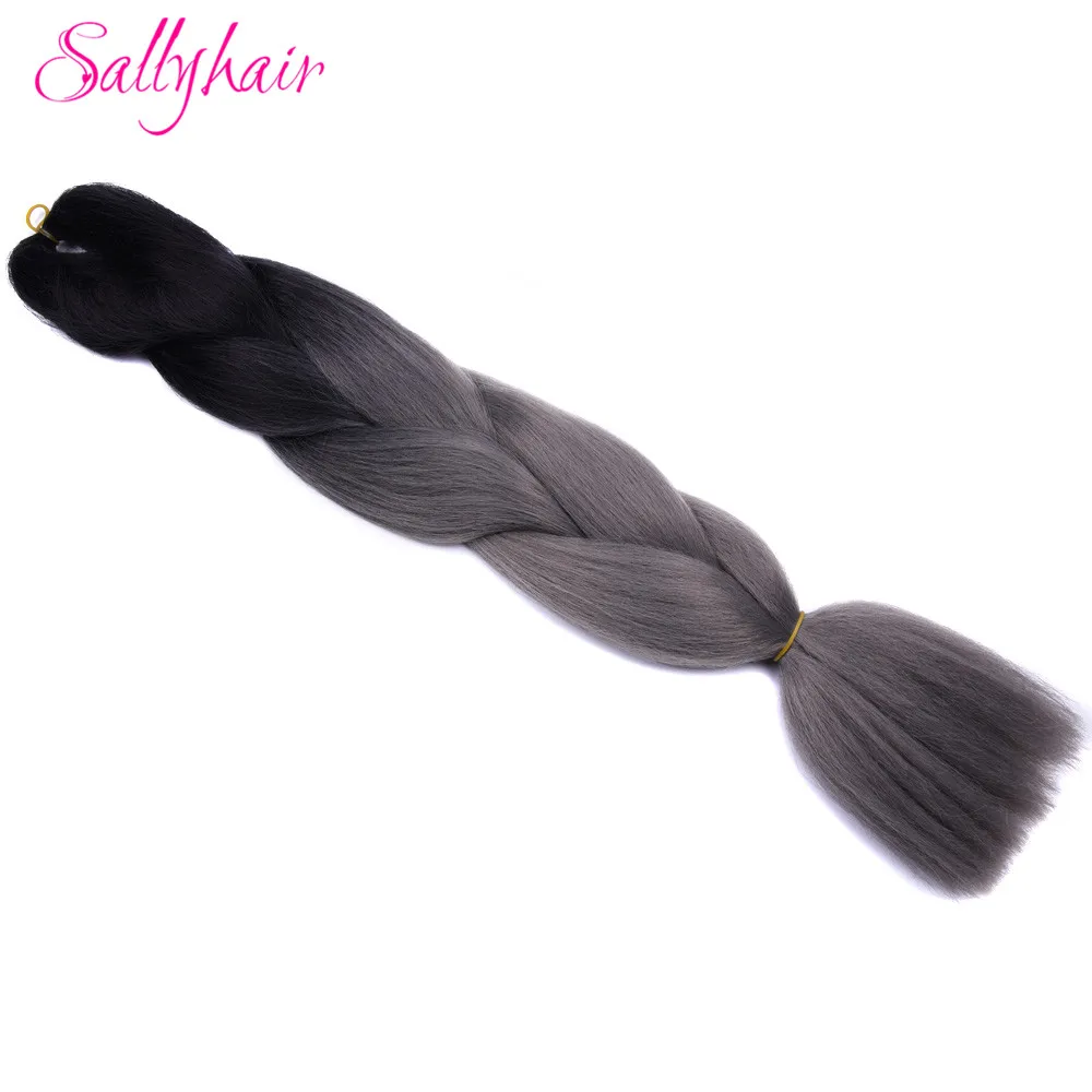 Sallyhair Омбре плетение волос для наращивания 2 тона цвет 1 упаковка 24 дюйма Высокая температура Большие синтетические косы объемные волосы черный - Цвет: NC/4HL