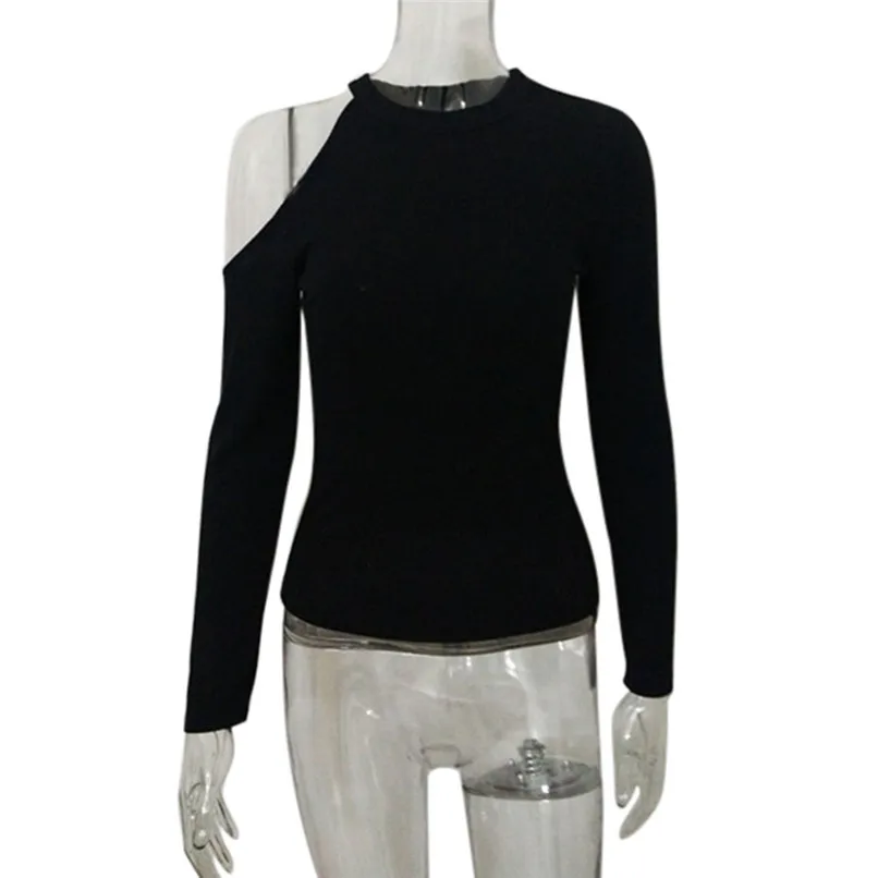 Fashion Women Clothes Sexy Slim Strapless Long Sleeve Casual Blusa Tops Cotton Off Shoulder Black Solid Female T-shirt #F#40NV26