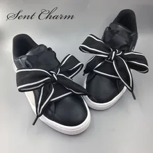 SENTCHARM/4 см шириной 108 см/42,5 дюйма; черно-белый бант; модные женские туфли на плоской подошве с ремешком для обуви; обувь для отдыха