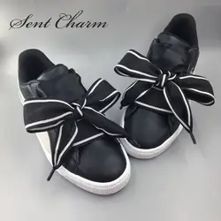 Sentcharm 4 см шириной 108 см/42.5 дюймовый черный и белый бантом модные для девочек Обувь trings плоский ремень для обувь для отдыха