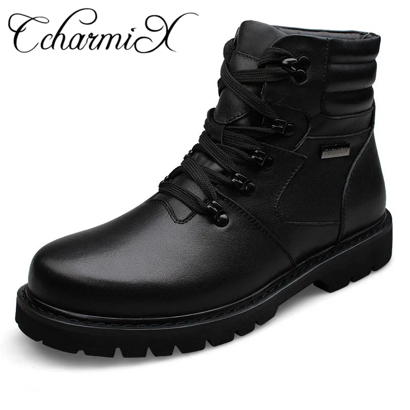 

CcharmiX Big Size Men Leather Boots Winter Warm Men Motorcycle Boots 100% Genuine Leather Men Ankle Boots Male Waterproof Boots