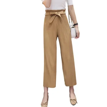

Fashion Wide Leg Pants Womens Korean Casual Loose Solid Sashes Summer Long Trousers Women High Waist Long Pants Streetwear