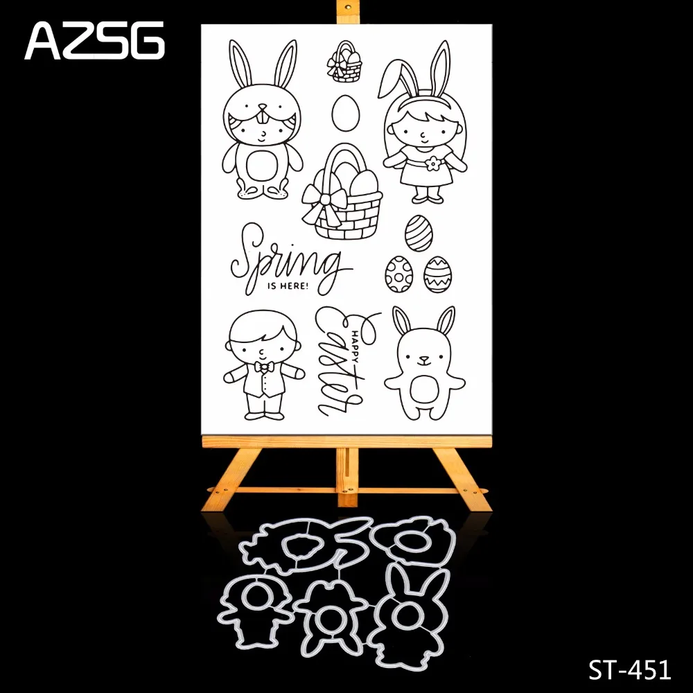 

Rabbit Children Metal Cutting dies and Clear Stamp Set for DIY Scrapbooking Photo Album Decoretive Embossing Stencial