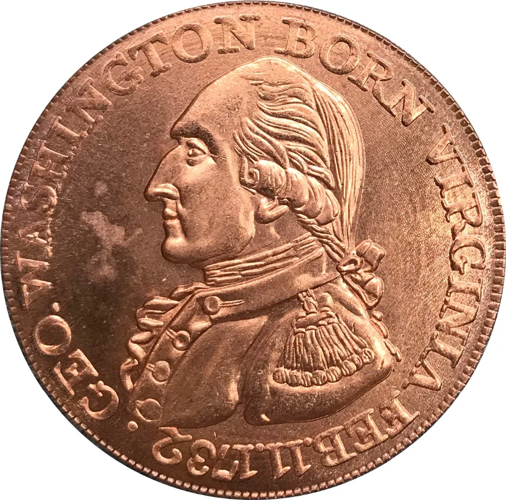 

United States 1792 Washington Born Virginia Cent General of the Armies Reverse undated Baker 60 Plain Edge Red Copper Copy coins