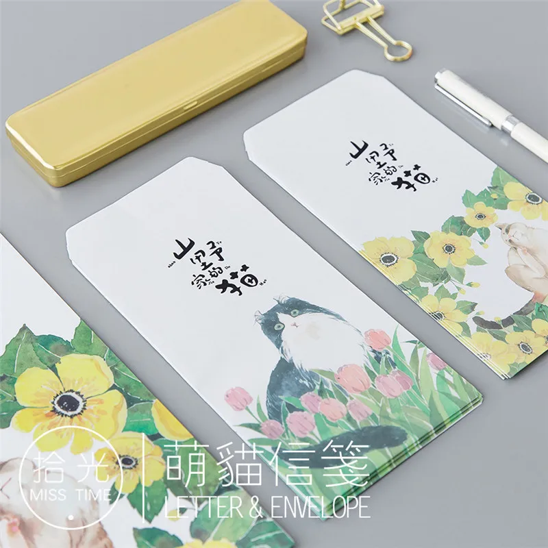 4 пакета (12 конвертов + 24 буквенной бумаги) Kawaii Cat Flower конверт для приглашения милые