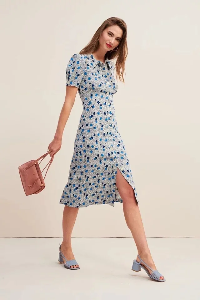 

Women Dress 19 Summer Print French Buttoned Slim Fit Temperament Dress