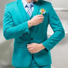 Зеленый синий жениха Смокинги для женихов Нотч Для Мужчин's Костюмы Бирюзовый жених свадьба ужин Best человек Костюмы(куртка+ брюки для девочек+ галстук+ жилет