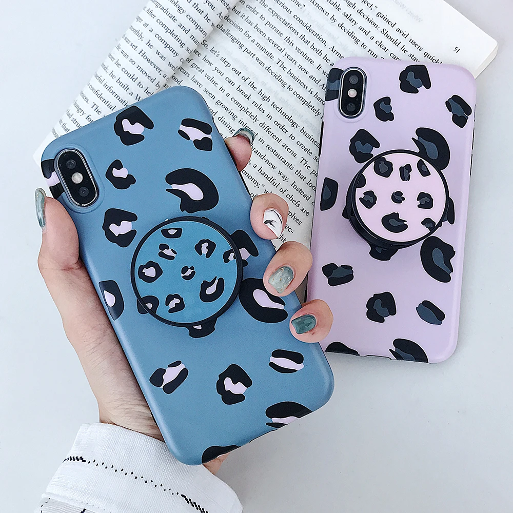 

Vintage Leopard Pattern Phone Case For iPhone XS MAX XR X 6 6S 7 8 Plus Soft IMD Case Cases With Folding Telescopic Kickstand