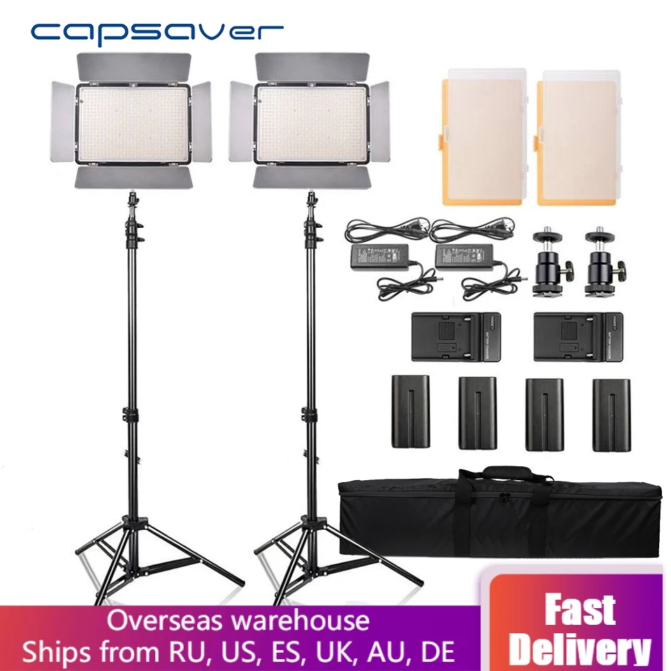 

capsaver TL-600S 2pcs LED Video Light Studio Photo Photography Lighting led Panel Lamp with Tripod 5500K CRI 95 NP-F550 Battery