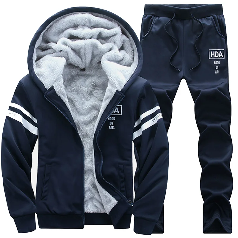 

2018 New Warm fleece hoodies men brand clothing fashion winter thick hooded tracksuit male black Coat + trousers Large size 4XL