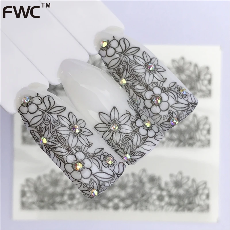 

ZKO 25 Designs New Black Flower Lace Designs Nail Art Water Decals Transfer Nail Stickers Decoration Elegance Manicure Tool
