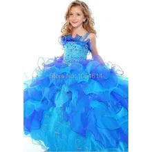 Новое сказочное голубое платье с цветочным узором для маленьких девочек Пышное Бальное Платье из Органзы с вышивкой и бисером для свадьбы