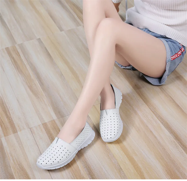 Women Loafer Flats 2019 Summer Slip On Leather Loafers Breathe Boat Shoes Moccasin Ladies Walk Flat Shoes zapatillas mujer (7)