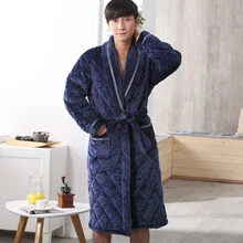 Халат толстый теплый мужской фланелевый Халат с длинными рукавами зимние ночные рубашки удобные мягкие однотонные повседневные мужской Халат L-XXXL