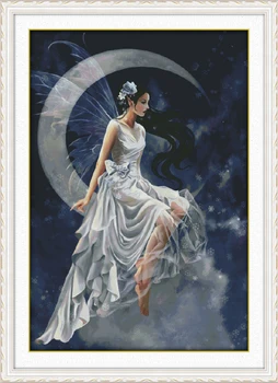 

Big Size The Moon Fairy Girls Painting Counted Cross Stitch Kits 14CT 11CT Printed DMC Cross stitching Embroidery Needlework Set