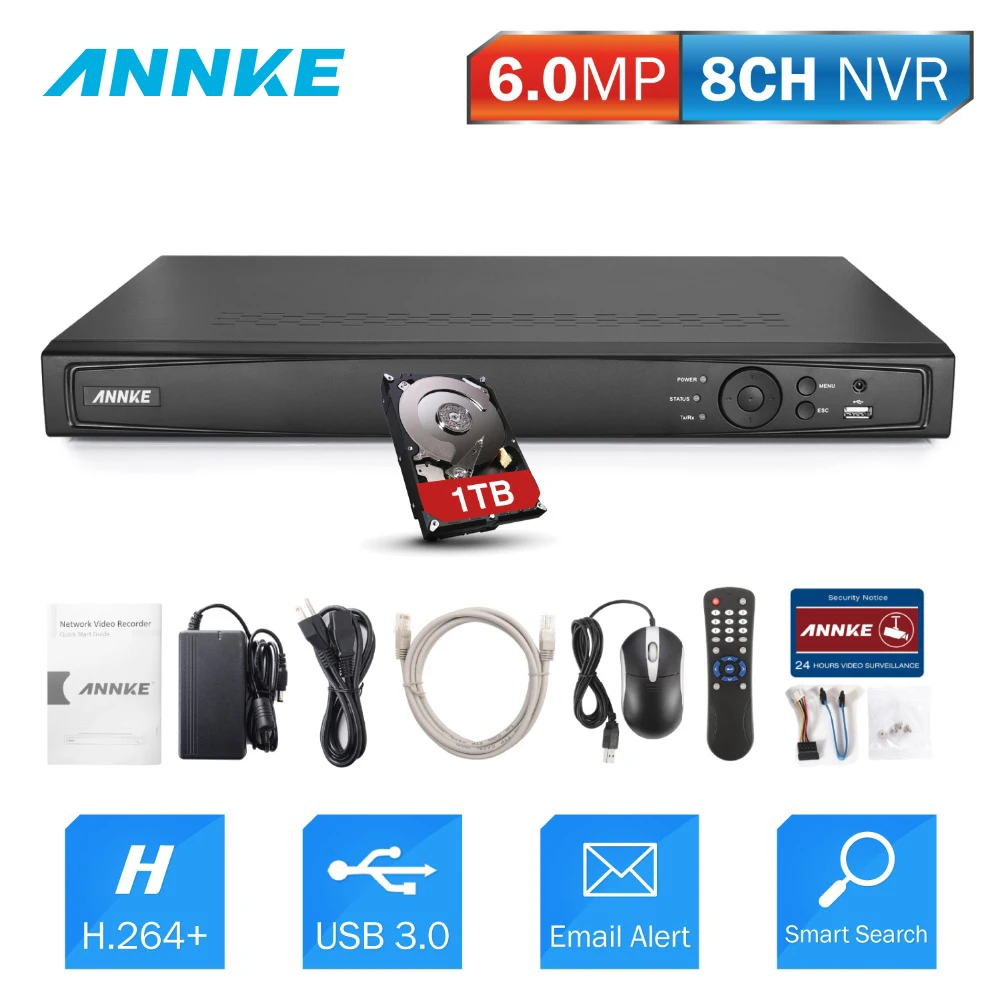 

ANNKE 8CH 6.0MP POE NVR Network Video Recorder For Security Network IP Camera 1080P/2MP/3MP/4MP/5MP/6MP With Hard Drive