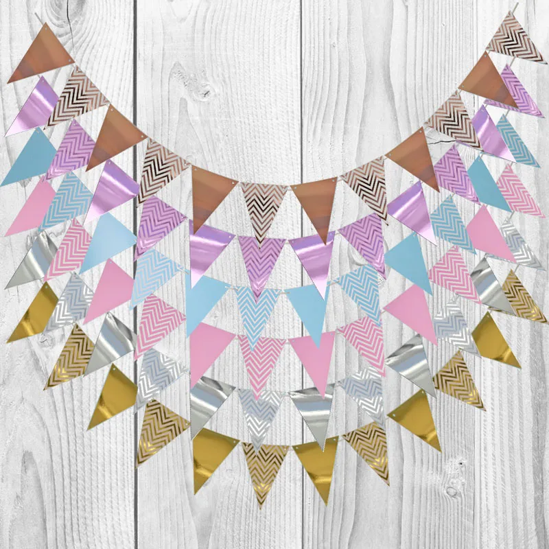

1set 13X18cm Metallic Paper Flag String Garland Kids Birthday Party Decoration Paper Banner Bunting Pennant including 12 Flags