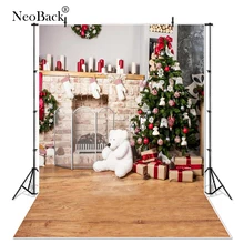 NeoBack 5x7 pies vinilo fino árbol de Navidad y chimenea foto de fondo vintage escena de vacaciones foto telón de fondo hogar estudio uso 1039