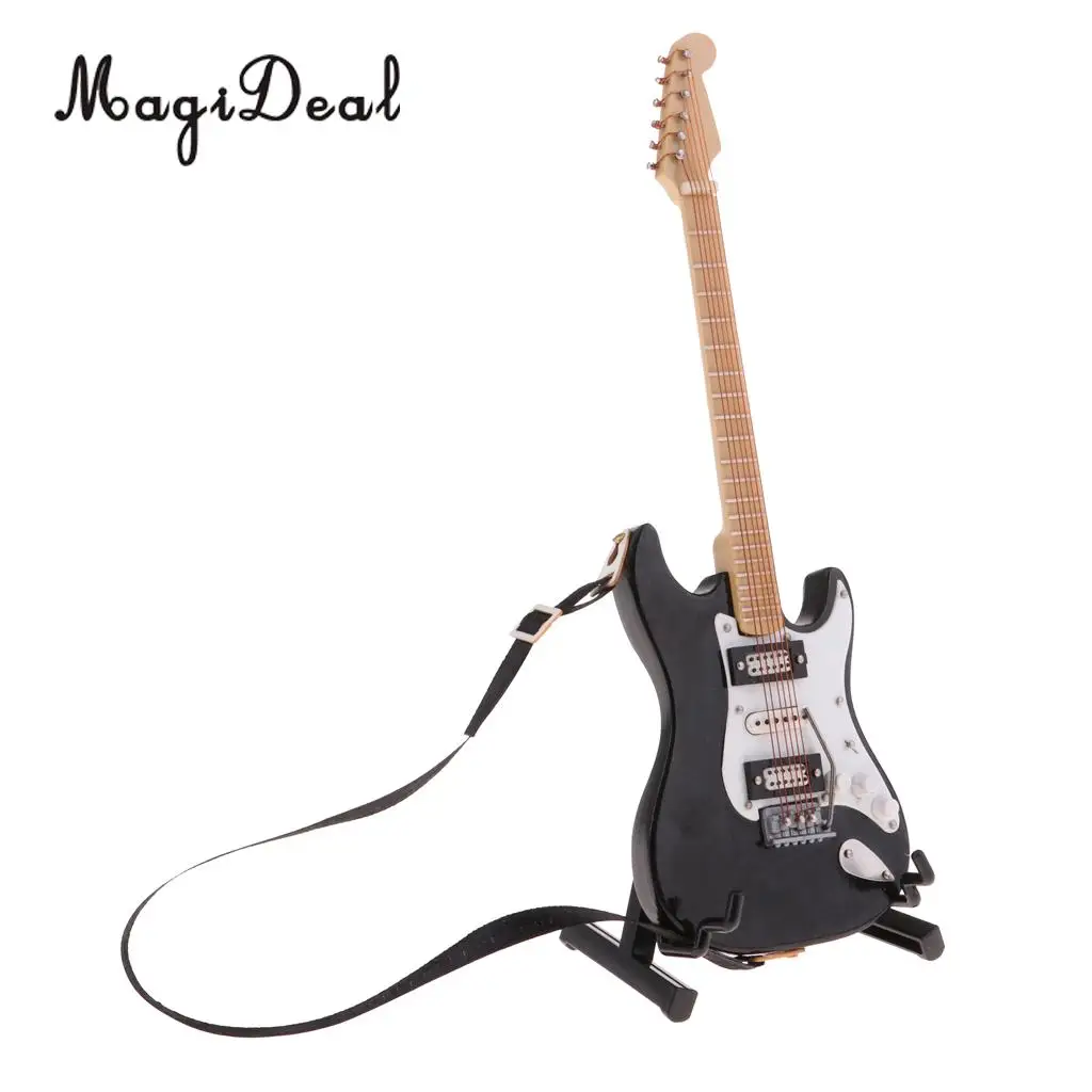 1/6 Scale Musical Instrument Crafts Electric Guitar Model For Dollhouse Desktop Decoration 12inch Fashion Dolls Accessory Black