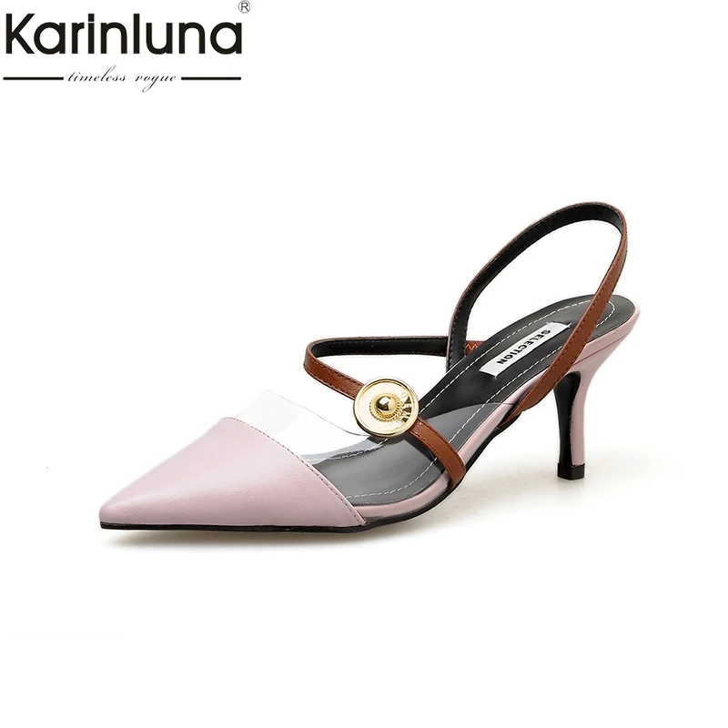 

KarinLuna Sexy Thin Heels Brand New Pointed Toe women's Pumps Genuine Leather Chic Style Large Size 40 Elegant women's Shoes