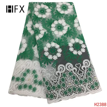 

HFX African Bridal Lace Fabric Cheap Green/White Nigeria Embroidery French Lace 2019 High Quality Net Lace Fabric X2388