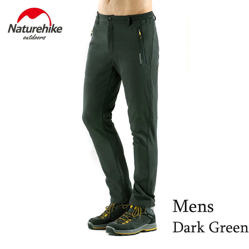 Спортивные штаны Naturehike для мужчин и женщин, походные брюки, мягкие эластичные брюки с эластичной резинкой на талии, ветрозащитные водонепроницаемые осенне-зимние штаны - Цвет: Dark Green for Man