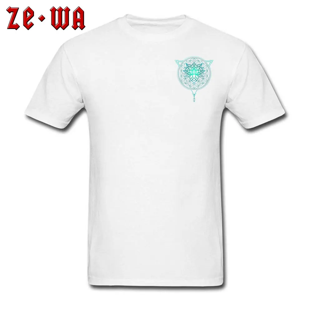 Oversized Men T Shirt Group cosie T Shirt 100% Cotton Short Sleeve Printing T-Shirt Crewneck Wholesale Lotus Flower of Life Mandala in Geometric Triangle Chest white