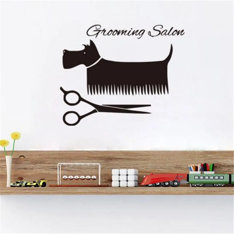 Dog Shade Comb Scissors Vinyl Wall Sticker Pet Grooming Salon Decals