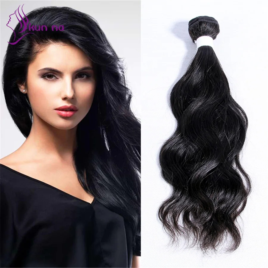 

KUN NA 7A Brazilian Virgin Hair Weave Bundles 3 Bundles 300g Natural Wave Unprocessed Remy Wavy Human Hair Extension Rosa Hair
