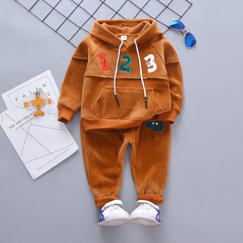 

New Baby Boy Girl Casual Hooded Clothing Set Kid Letter Suits High Quality Velvet Autumn Spring Children Clothes 1 2 3 4 Years