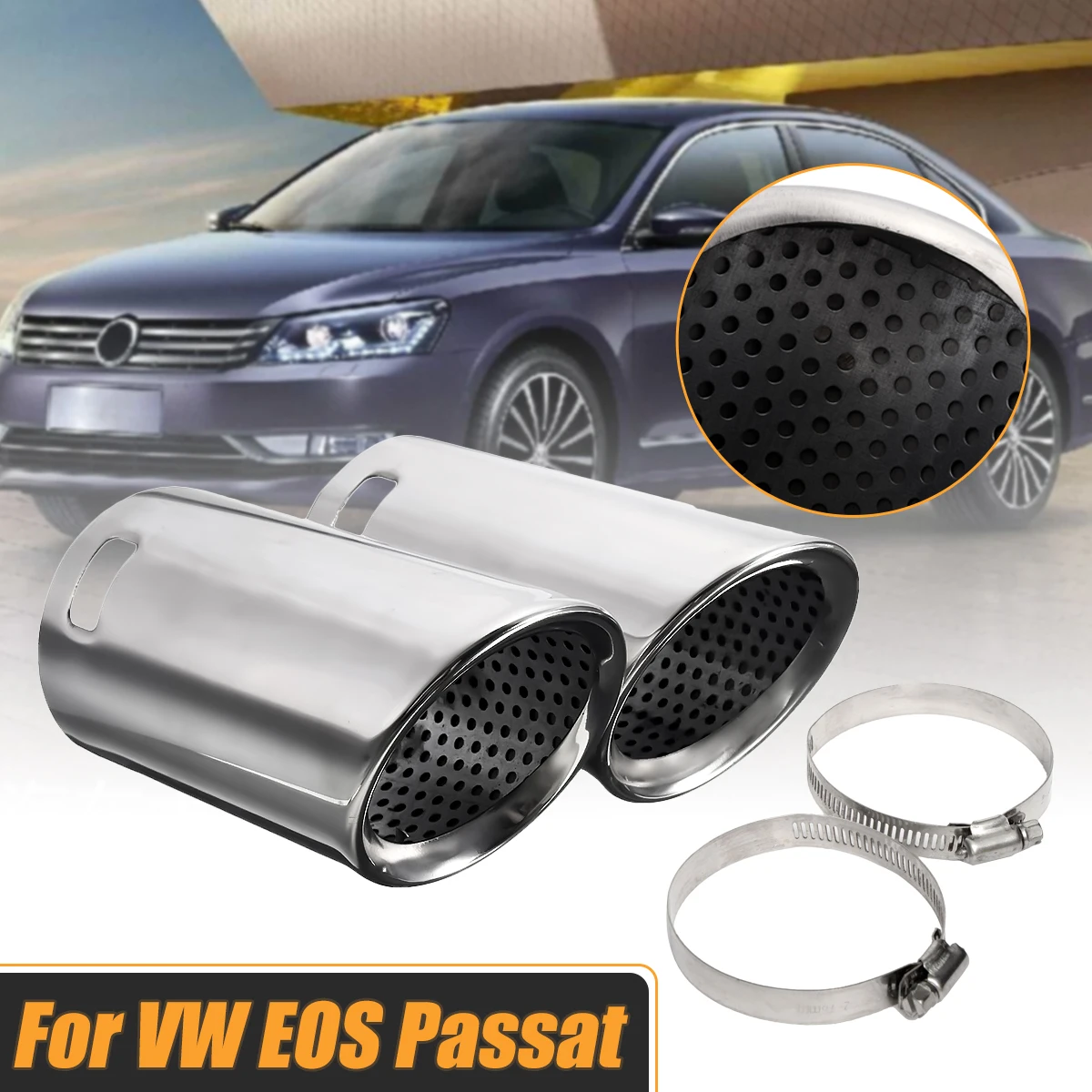 Pair Chrome Car Exhaust Tail Muffler Pipes Tips For VW EOS 2006 2014