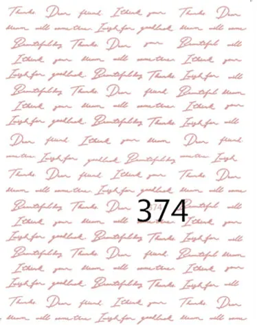 1 лист, розовое золото, 3D стикер для ногтей, полоса, волнистая линия, алфавит, клей для накладных ногтей, переводная наклейка, многоразмерные маникюрные наклейки для ногтей - Цвет: 374