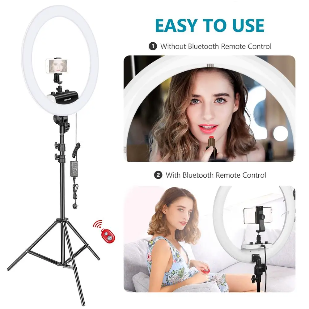 Кольцевой светильник Neewer Kit [Модернизированный Version-1.8cm Ultra Slim]-18 дюймов, 3200-5600 K, светодиодный светильник с регулируемой яркостью+ светильник+ подставка для телефона