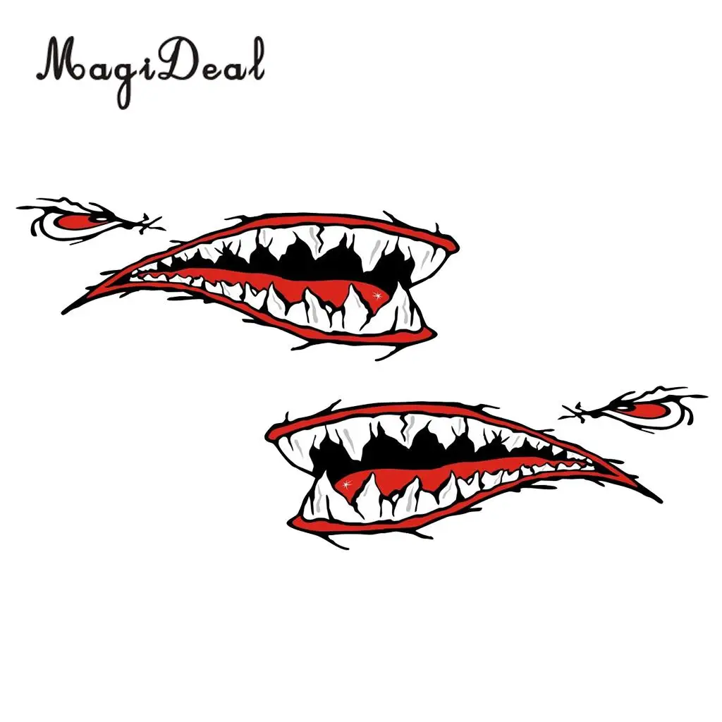 MagiDeal 4Pcs Large Fish Skeleton Shark Mouth Decal Kayak Fishing Boat Car Truck Motorcycle Graphics Funny Stickers