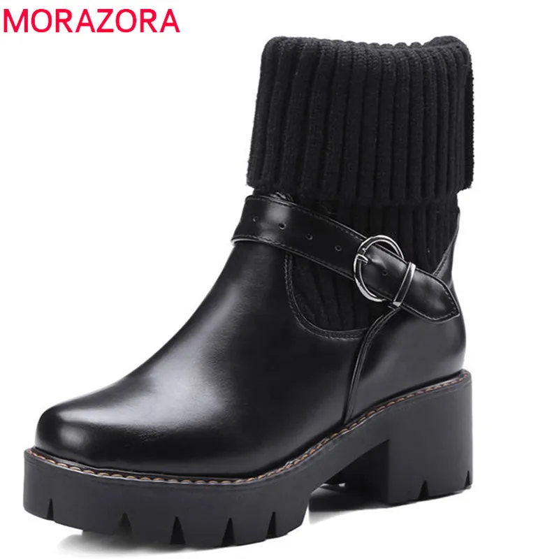 MORAZORA/2018 Лидер продаж Ботильоны Женская обувь из искусственной кожи высокого