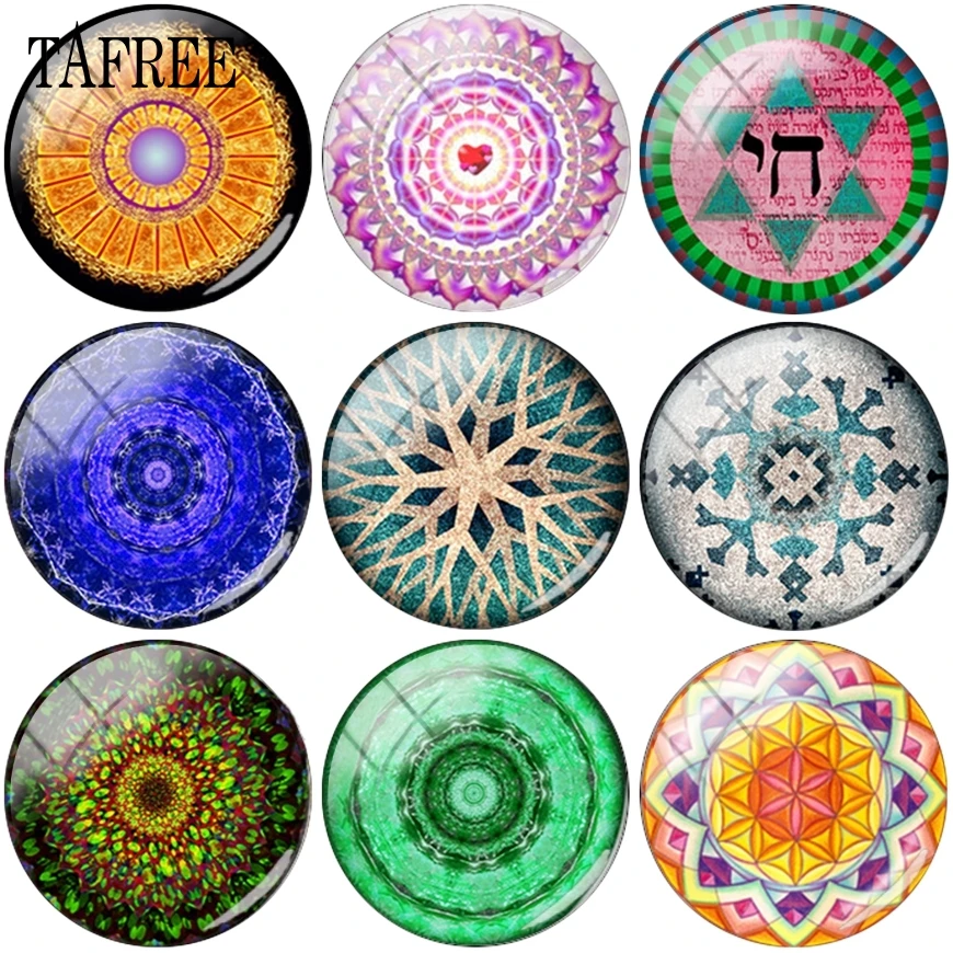 

TAFREE Zan Yoga Mandala Indian Style Glass Cabochon Cover Pendants 12mm 15mm 20mm Beads For DIY Jewelry Findings & Components