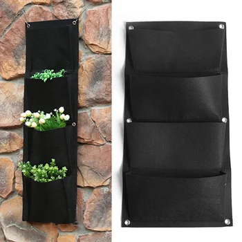 

Vertical Gardening Hanging 4 Pockets Planting Bags Indoor Outdoor Wall Balcony Garden Flower Planter Bag