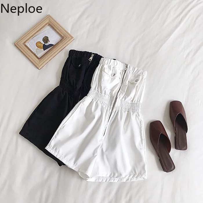 

Neploe Sexy Strapless Women Playsuits Summer 2019 New Zipper Wide-legged Shorts Jumpsuit Stretch High Waist Bodysuits 53032